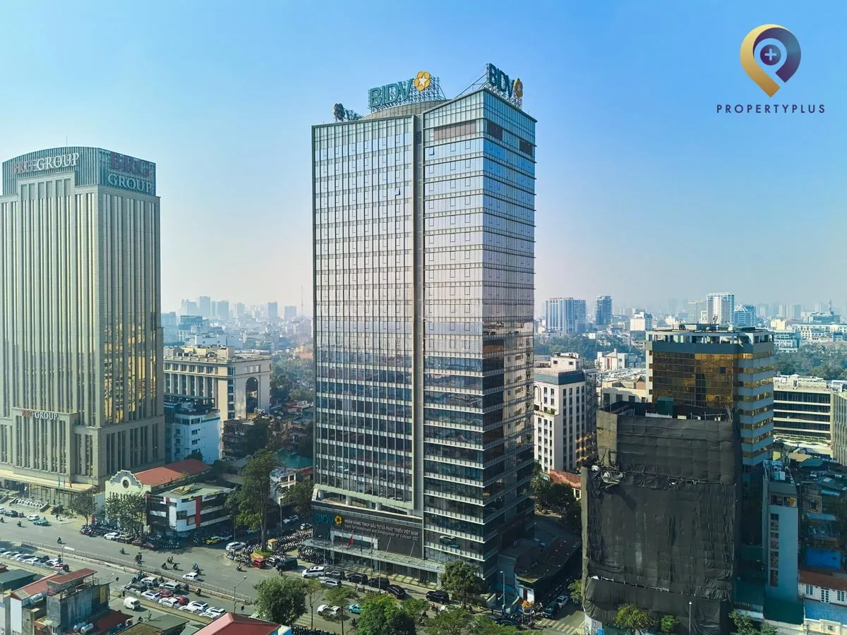 Toàn cảnh tòa nhà văn phòng BIDV Tower nhìn từ trên cao.
